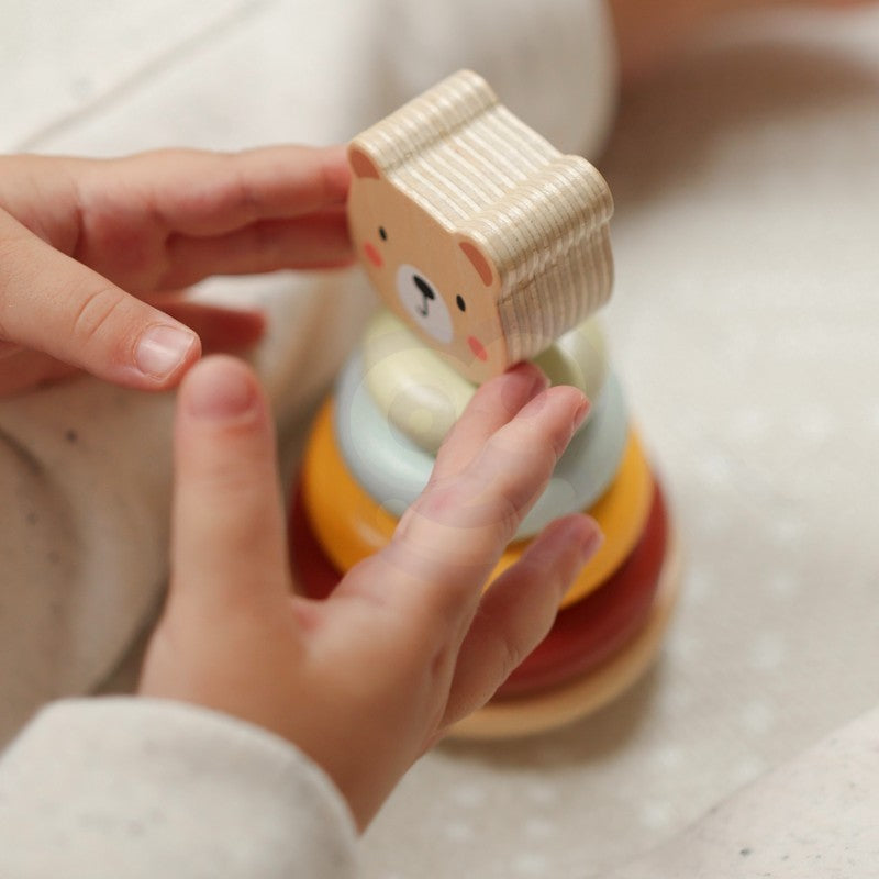 Montessori Motorikspielzeug 3in1 aus Holz – Sortierbox, Stapelpyramide & Nachziehelefant ab 12 Monaten – Produktbild 2