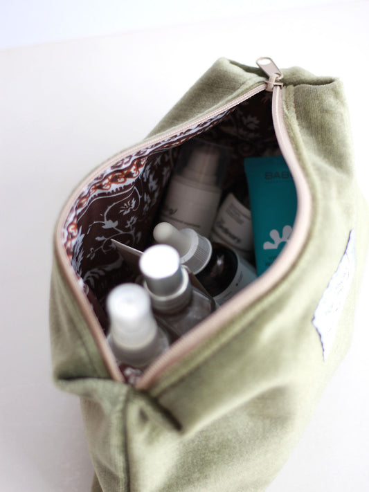 LORNA Makeup Bag - Olive Velvet