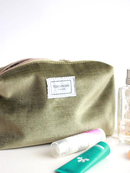 LORNA Makeup Bag - Olive Velvet