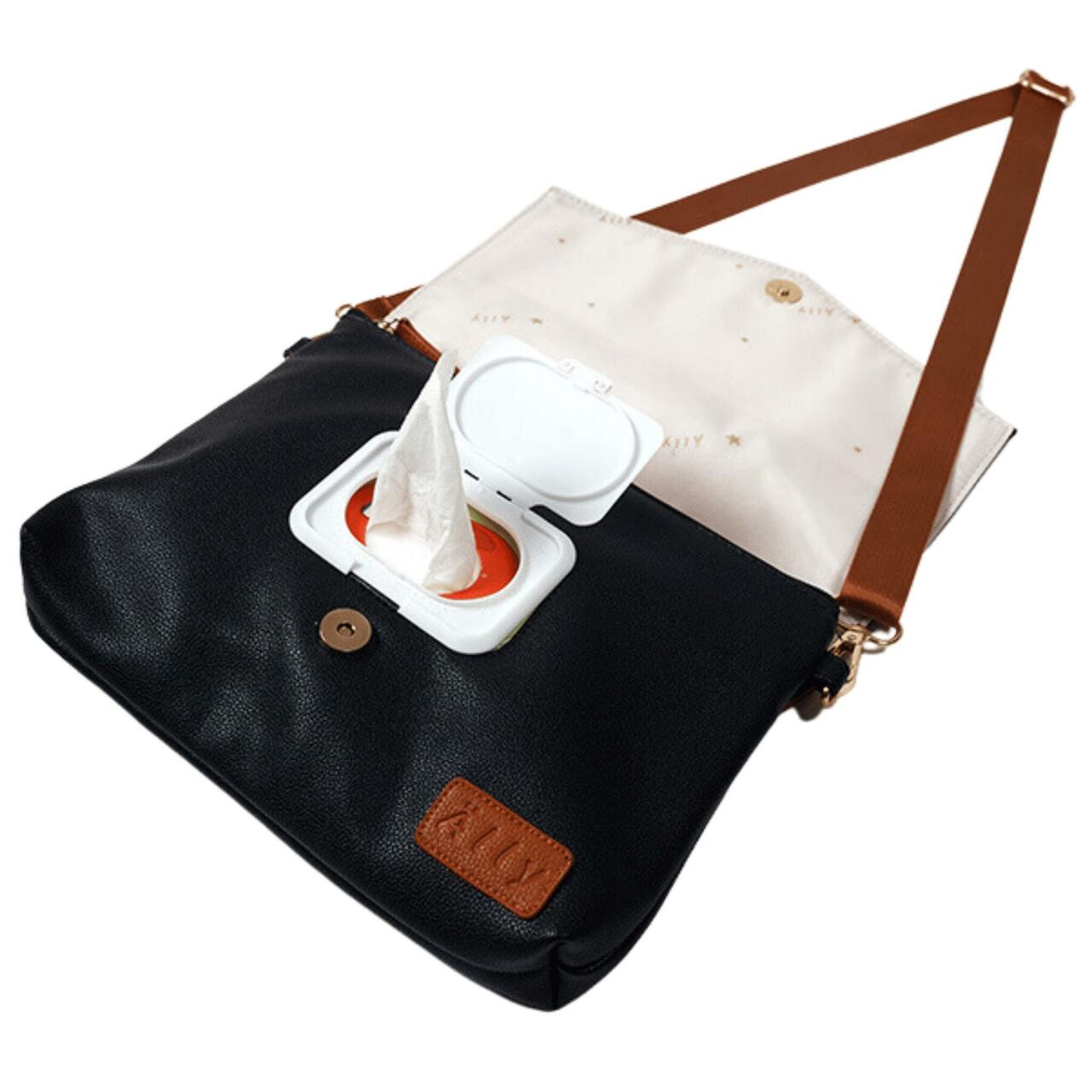 Baby-Zubehörtasche Schwarz-Kaffee – Leichte Wickeltasche Handtasche mit Riemen