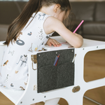 STEP’n’SIT 2in1 Lernturm Weiß – Montessori Küchenhelfer & Kindertisch aus Birkensperrholz – Produktbild 2