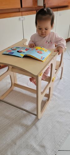 STEP’n’SIT 2in1 Lernturm Naturholz – Montessori Küchenhelfer & Kindertisch aus Birkensperrholz – Produktbild 2