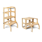STEP’n’SIT 2in1 Lernturm Naturholz – Montessori Küchenhelfer & Kindertisch aus Birkensperrholz – Produktbild 3