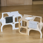 STEP’n’SIT 2in1 Lernturm Weiß – Montessori Küchenhelfer & Kindertisch aus Birkensperrholz – Produktbild 4
