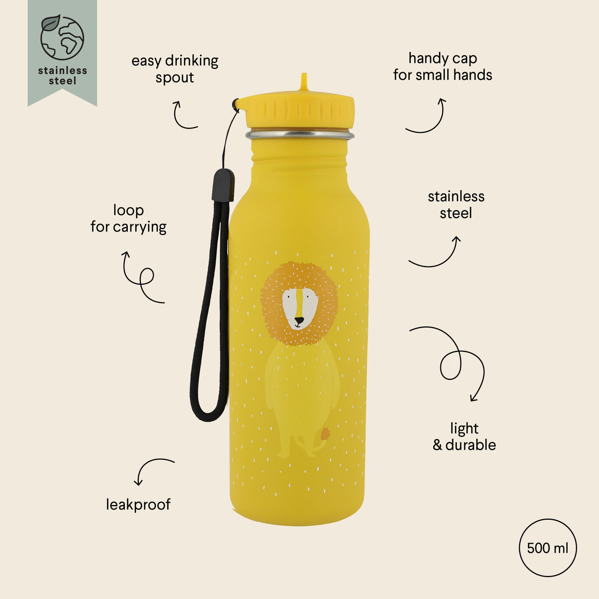 Edelstahl-Trinkflasche 500 ml – Mr Lion – Produktbild 3