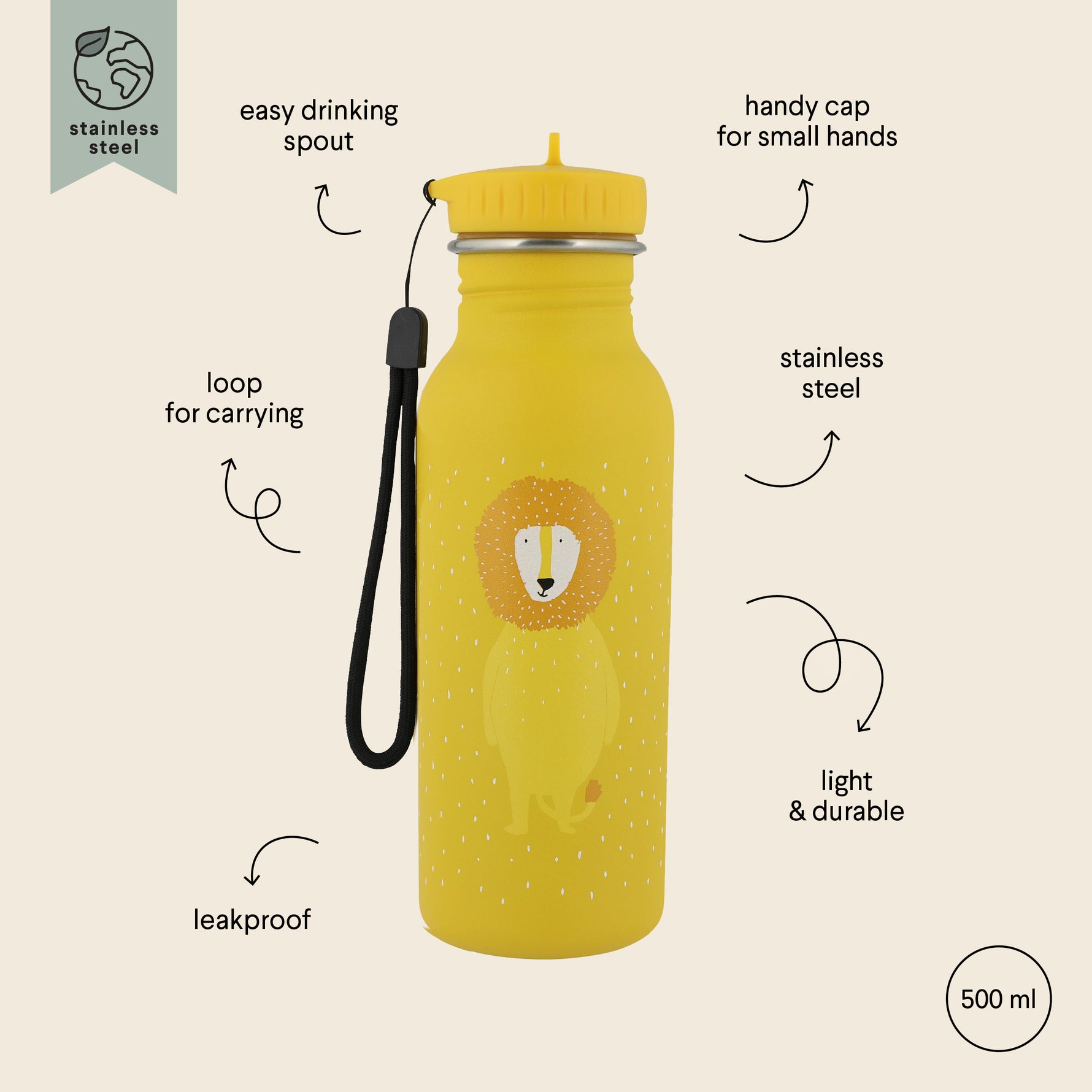 Edelstahl-Trinkflasche 500 ml – Mr Lion – Produktbild 3