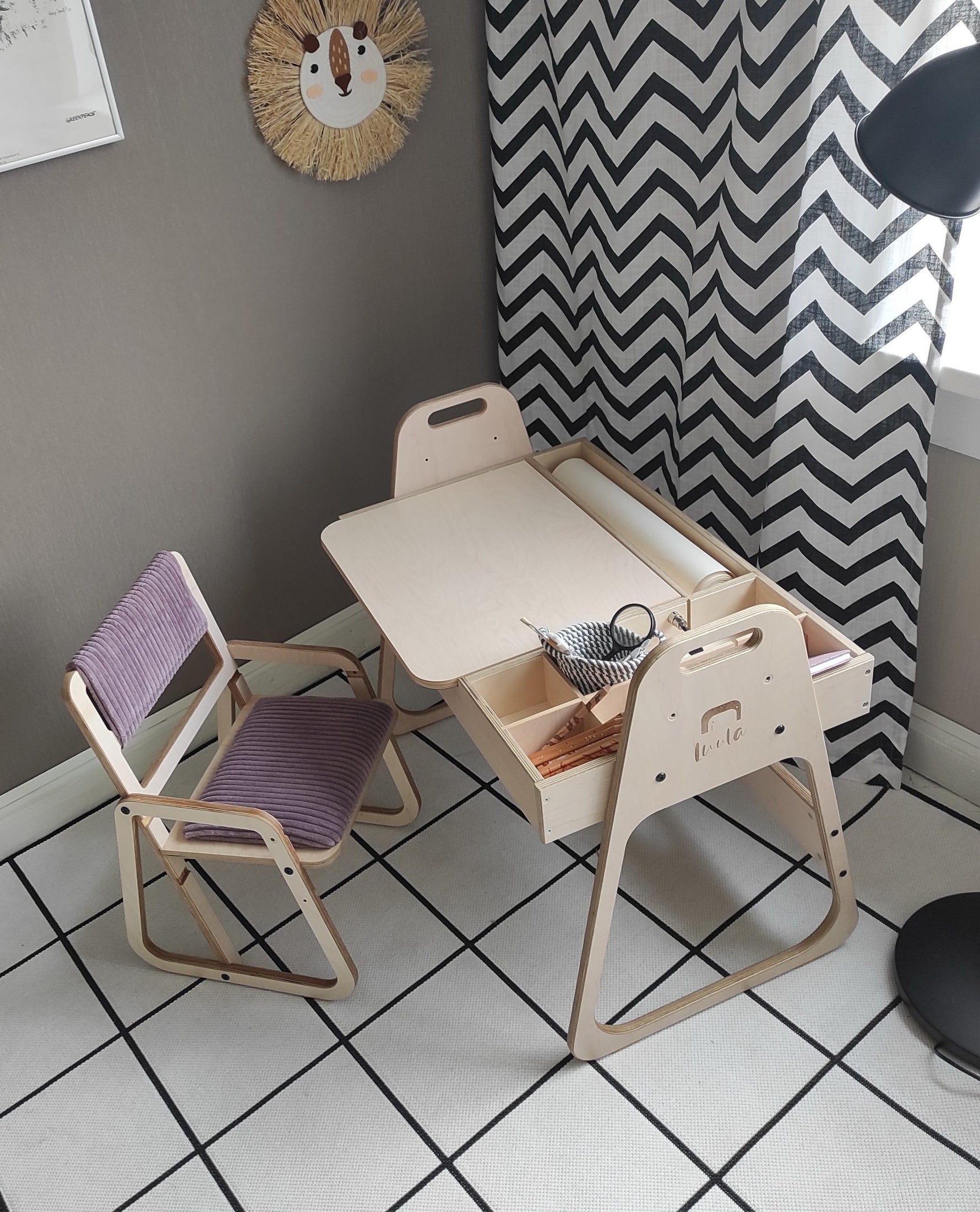 Luula Julle Montessori Tisch & Stuhl Set – Höhenverstellbare Kreativstation Cannon Rosa