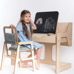 Luula Premium Montessori Tisch & Stuhl Set Mintgrün 90 cm – höhenverstellbarer Kindertisch aus FSC-Birke