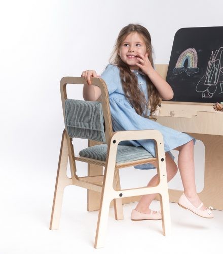 Luula Premium Montessori Tisch & Stuhl Set Mintgrün 90 cm – höhenverstellbarer Kindertisch aus FSC-Birke