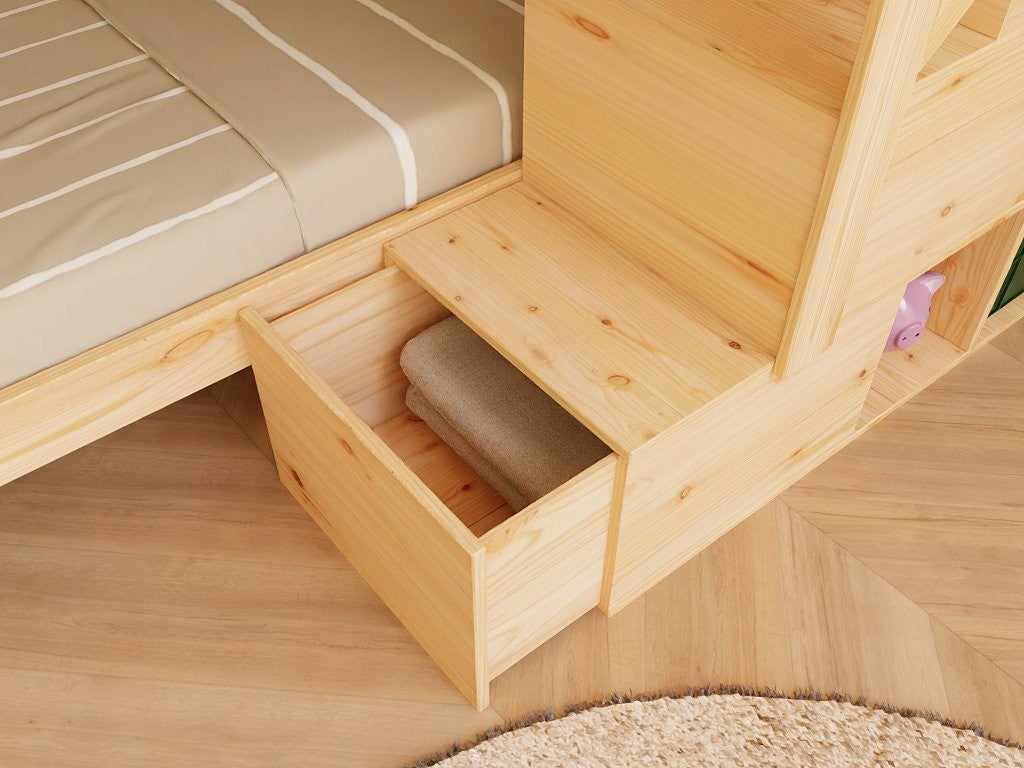 ATLAS Wooden Bunk Bed with Front Storage Stairs – 90 × 200 cm