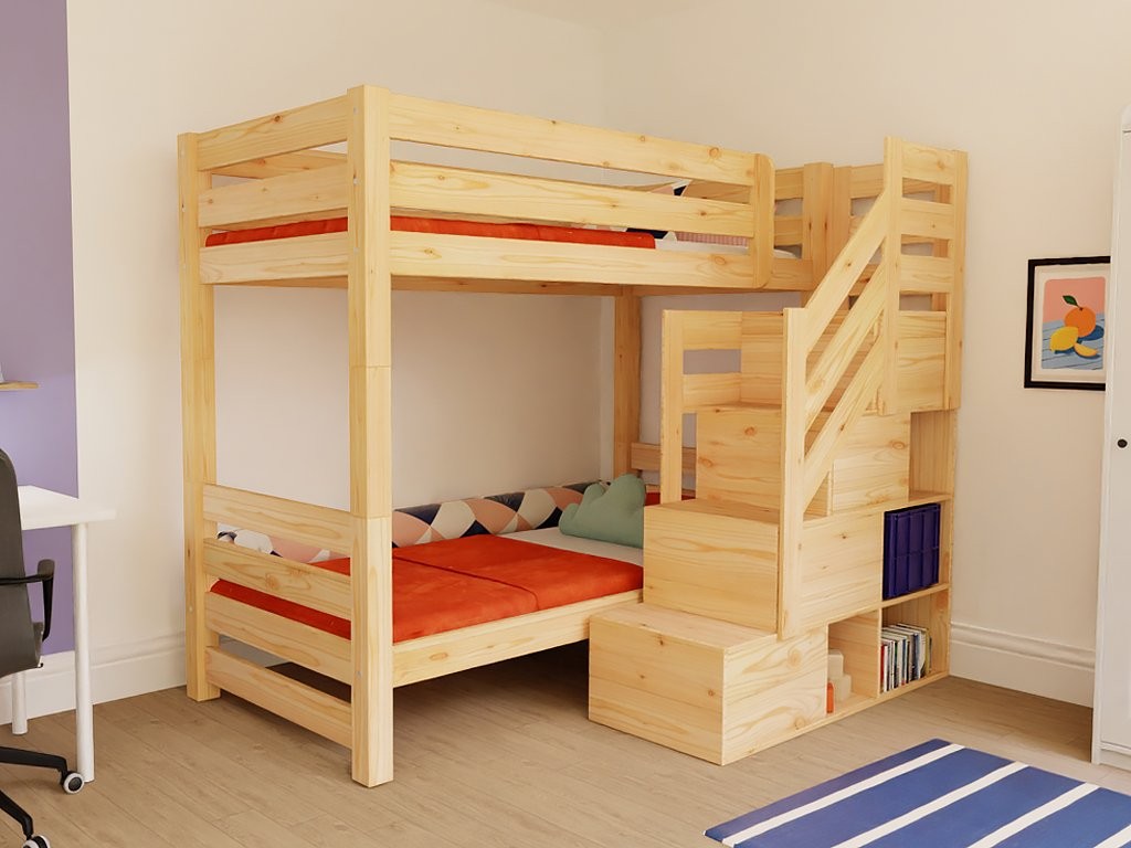 ATLAS Wooden Bunk Bed with Front Storage Stairs – 90 × 200 cm