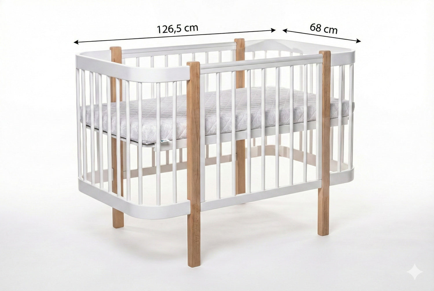 Babybett ELIN Set Natur-Weiß – Mitwachsendes Beistellbett aus Buchenholz mit Matratze – Produktbild 2