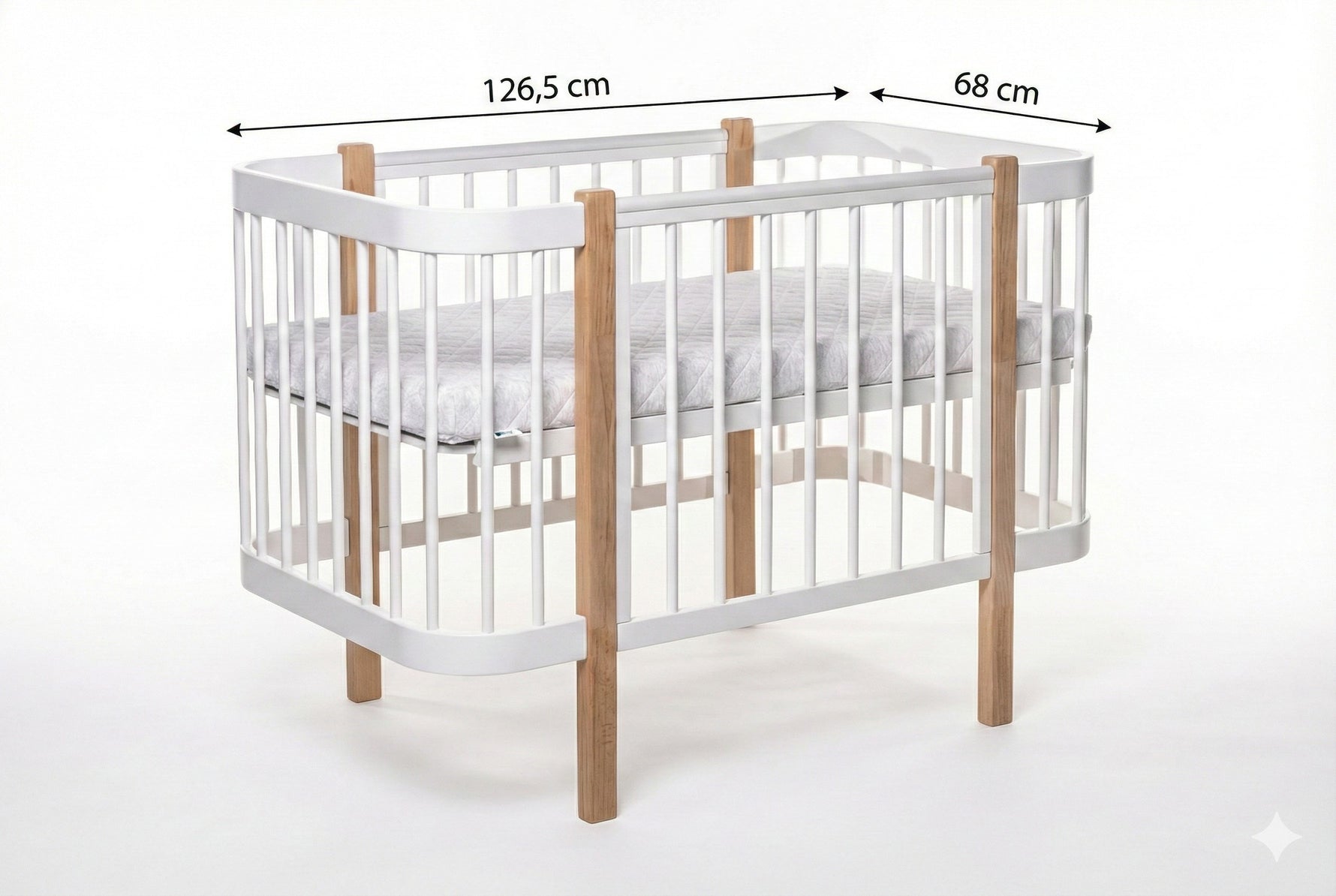 Babybett ELIN Set Natur-Weiß – Mitwachsendes Beistellbett aus Buchenholz mit Matratze – Produktbild 2