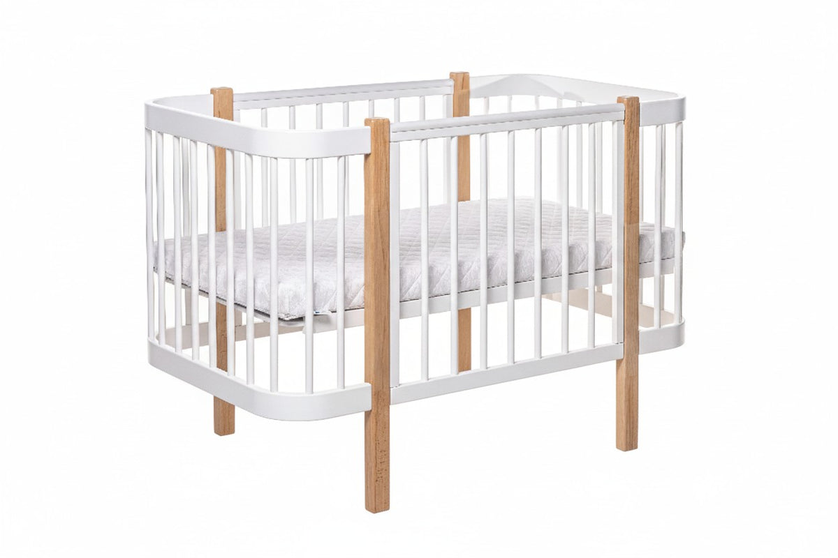 Babybett ELIN Set Natur-Weiß – Mitwachsendes Beistellbett aus Buchenholz mit Matratze – Produktbild 4