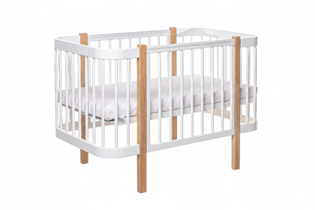 Babybett ELIN Set Natur-Weiß – Mitwachsendes Beistellbett aus Buchenholz mit Matratze – Produktbild 4