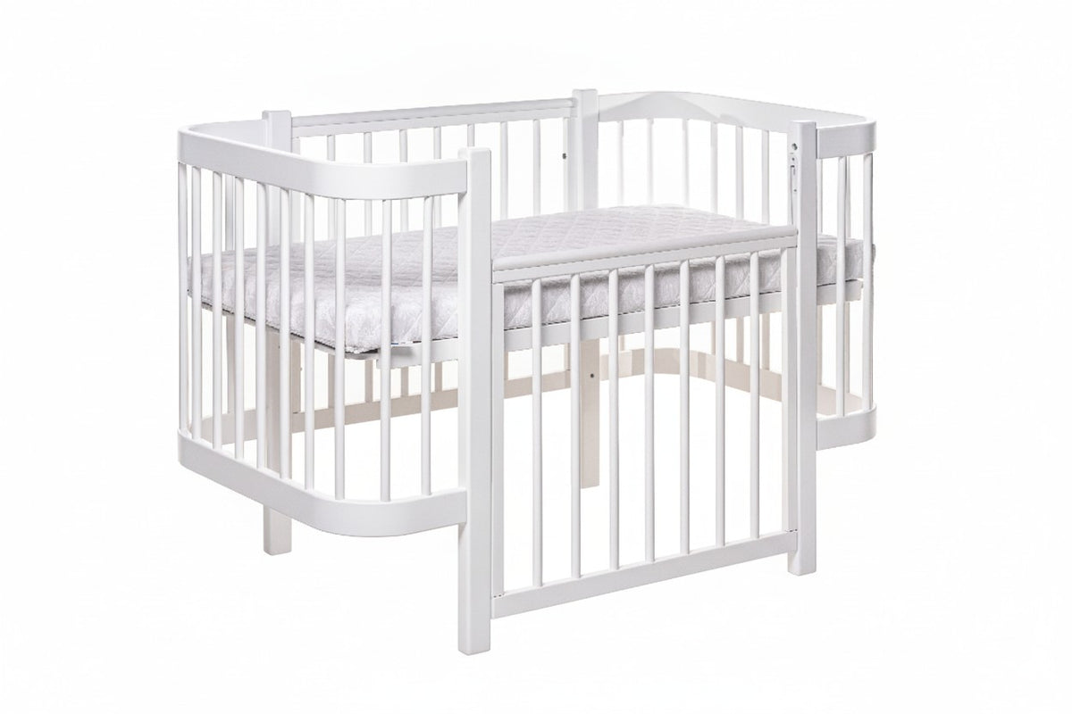 Babybett ELIN Weiß – Mitwachsendes Beistellbett aus Buchenholz 120 x 60 cm – Produktbild 3