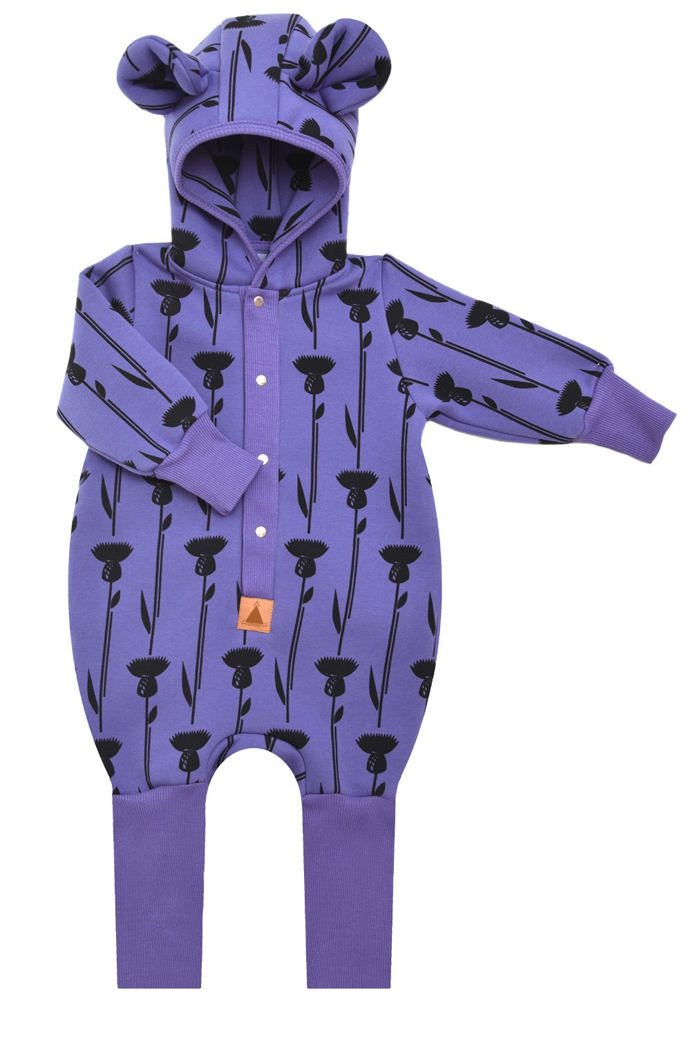 Baby-Jumpsuit Thistle on Violett – weicher Overall mit Kapuze und Ohren