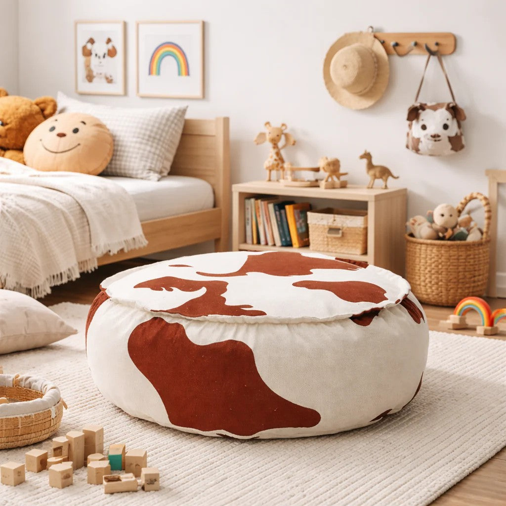 Runder Kinder Sitzsack Kuh-Design – weicher Pouf mit waschbarem Bezug Ø 65 cm – Produktbild 1