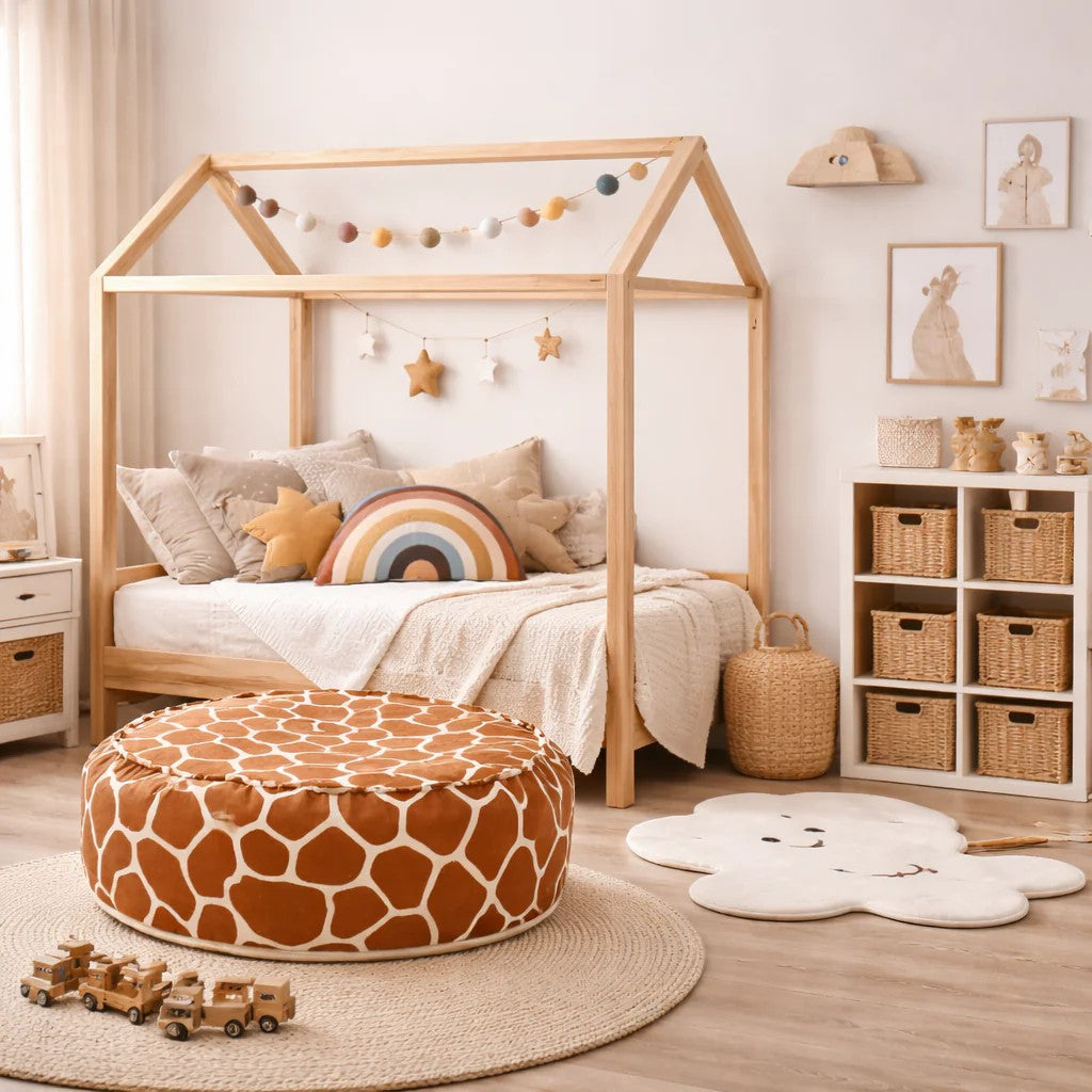 Runder Kinder Sitzsack Giraffen-Design – weicher Pouf mit waschbarem Bezug Ø 65 cm – Produktbild 1