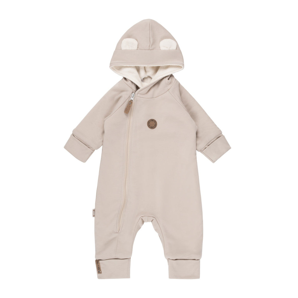Bear-Ear Cotton-Lined Merino Wool Baby Overall – Beige