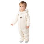 Bear-Ear Cotton-Lined Merino Wool Baby Overall – White