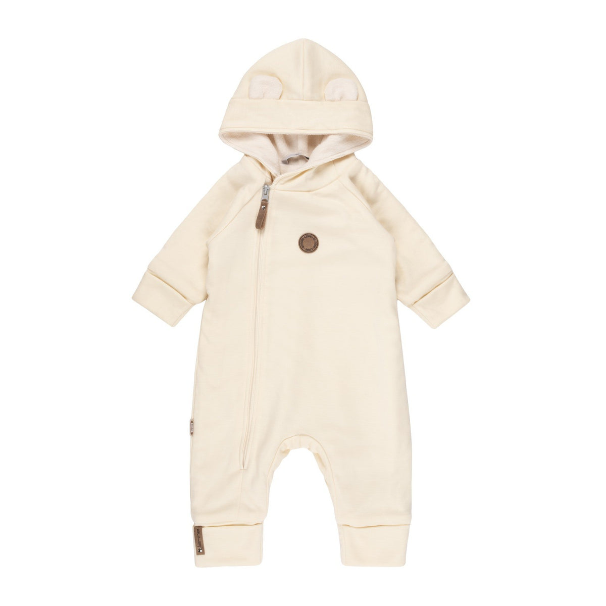 Bear-Ear Cotton-Lined Merino Wool Baby Overall – White