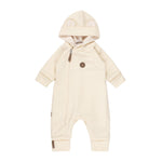 Bear-Ear Cotton-Lined Merino Wool Baby Overall – White