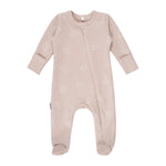 Beige Cotton Baby Romper with Integrated Feet