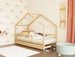 LUCKY House Bed with Front Roof and Safety Rail – 120–140 cm Wide