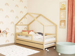 LUCKY House Bed with Front Roof and Safety Rail – 120–140 cm Wide