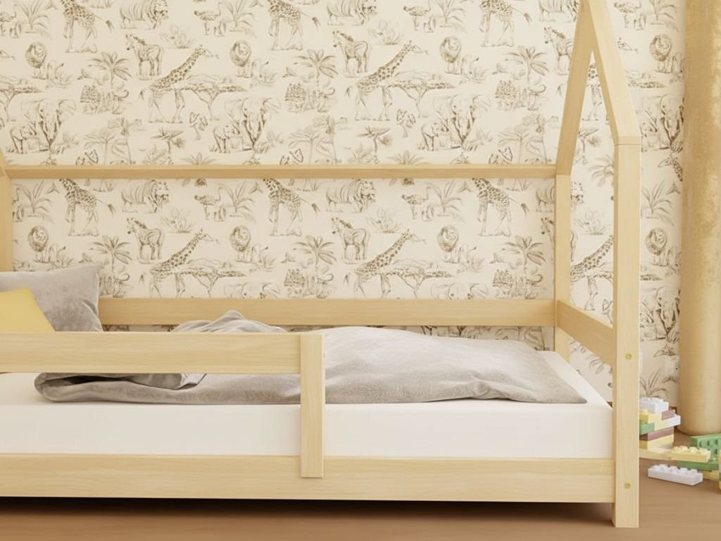LUCKY House Bed with Side Roof and Front Safety Rail – 80 cm Wide