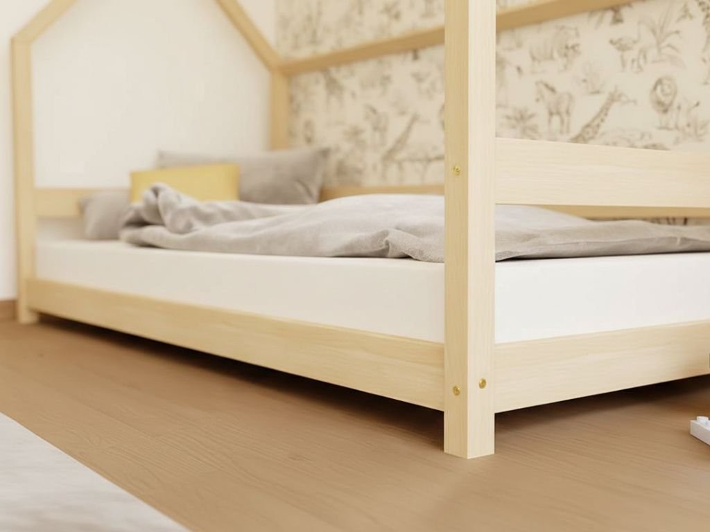 LUCKY House Bed with Side Roof and Front Safety Rail – 80 cm Wide