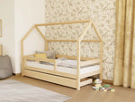 LUCKY House Bed with Side Roof and Front Safety Rail – 80 cm Wide