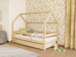 LUCKY House Bed with Side Roof and Front Safety Rail – 80 cm Wide
