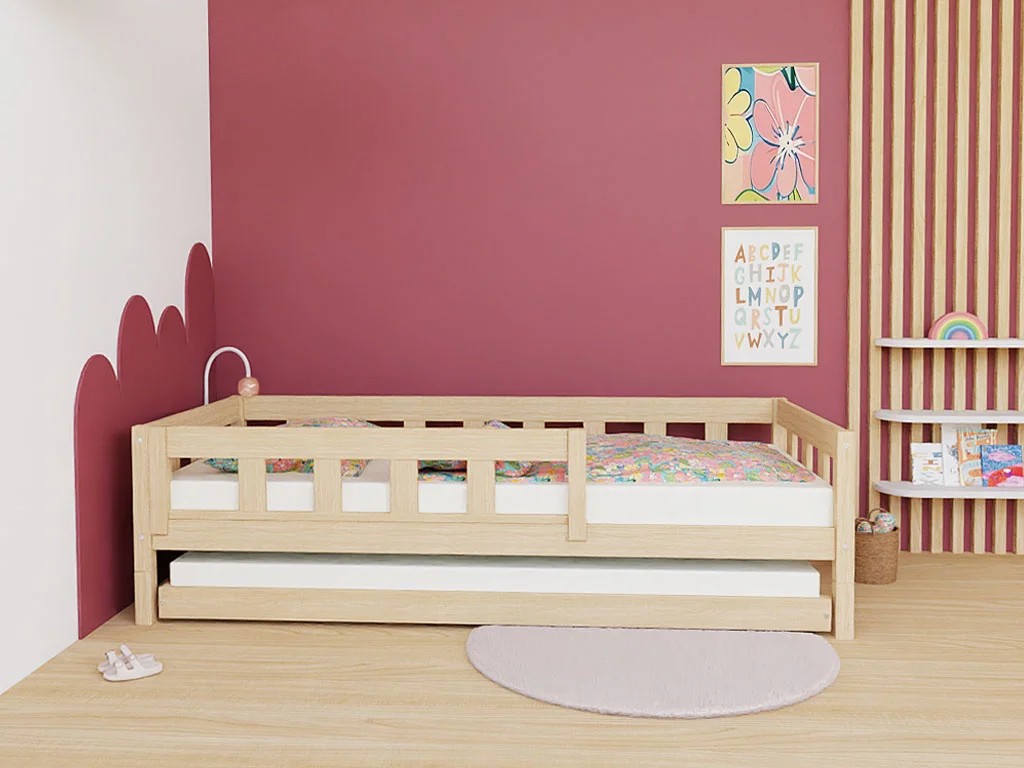 PLOTTY Single Bed with Front Safety Rail – 120–140 cm Wide