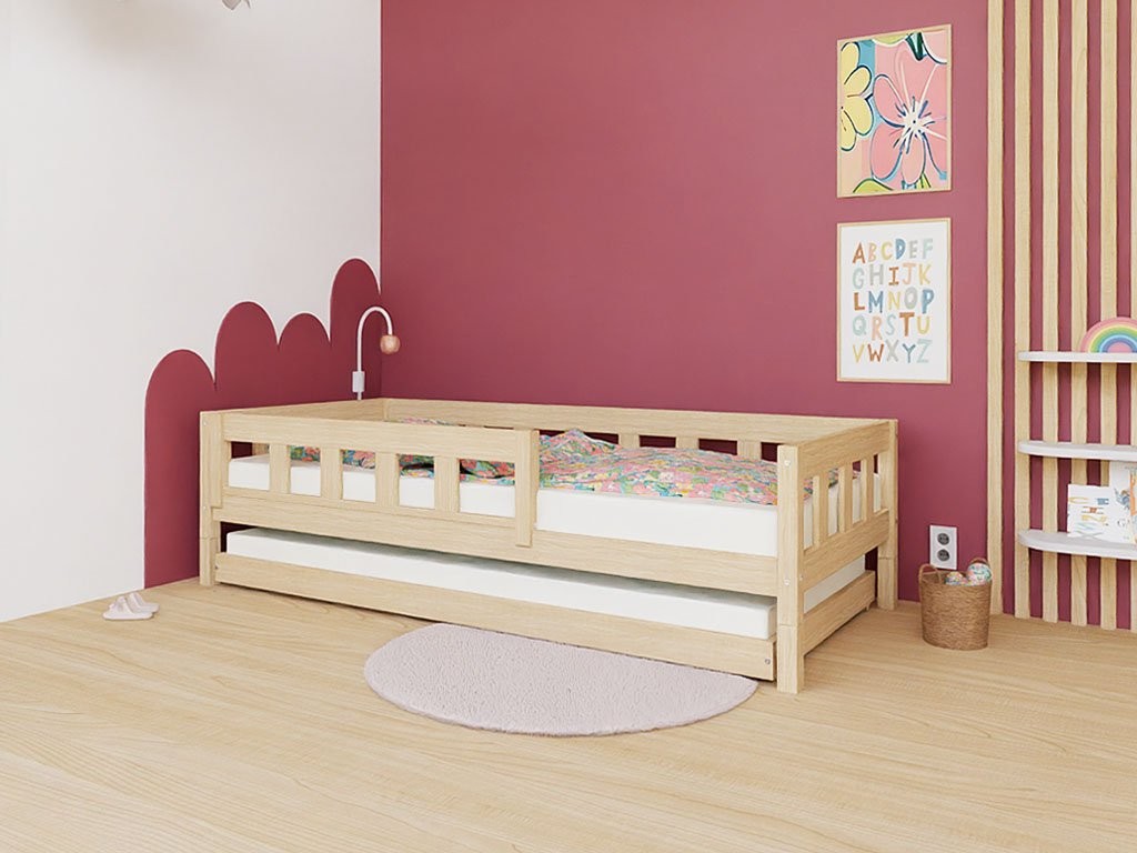 PLOTTY Single Bed with Front Safety Rail – 80 cm Wide