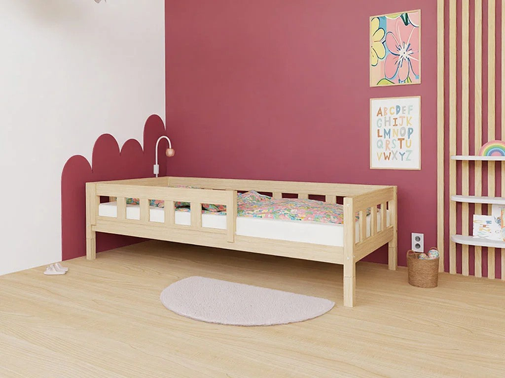 PLOTTY Single Bed with Front Safety Rail – 80 cm Wide