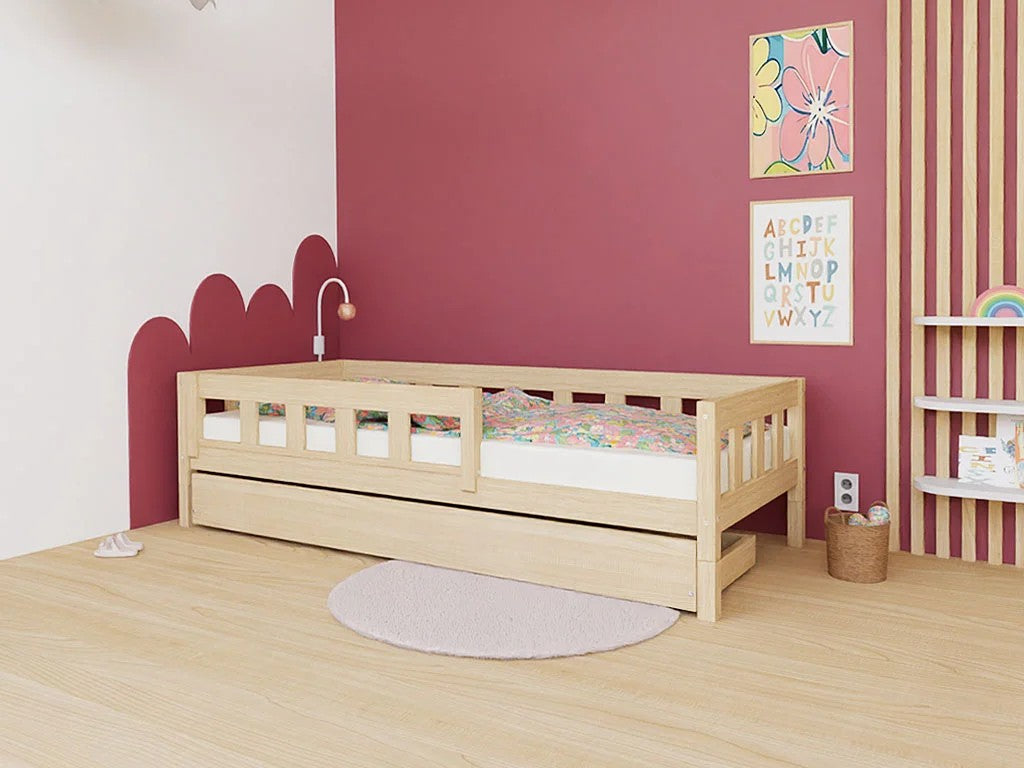PLOTTY Single Bed with Front Safety Rail – 80 cm Wide