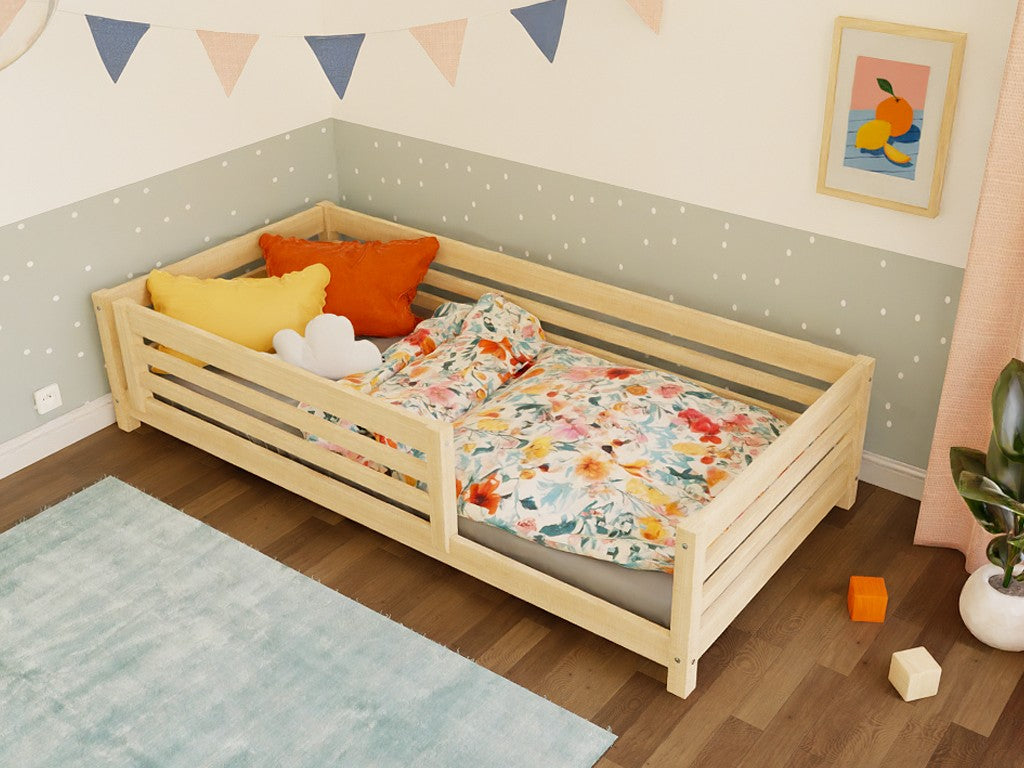 TULY Low Wooden Bed with Safety Rail – 120–140 cm Wide