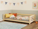 TULY Low Wooden Bed with Safety Rail – 120–140 cm Wide
