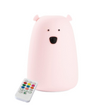 Rabbit & Friends Großer Bär Nachtlicht Rosa – dimmbare LED-Lampe aus Silikon mit Fernbedienung