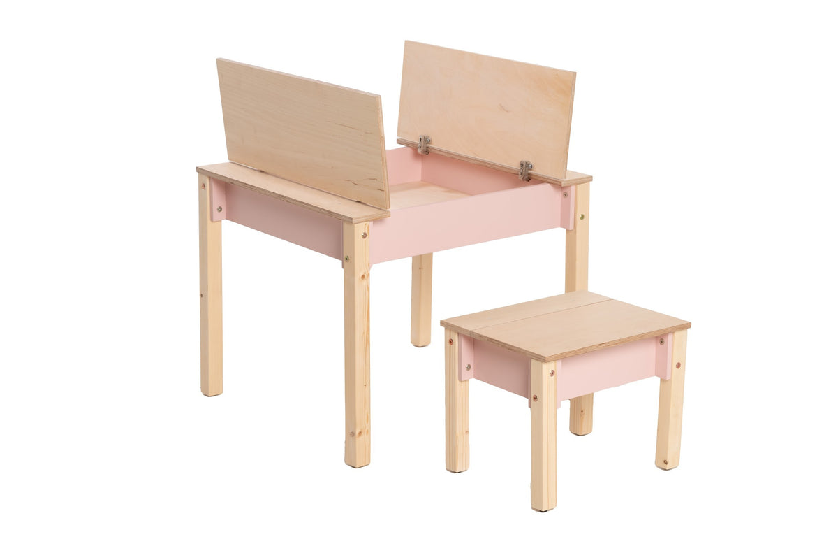 Kindertisch und Stuhl mit Stauraum – Produktbild 3