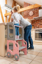 2-in-1 Lernturm Auto – Montessori Küchenhelfer mit Tisch & Stuhl – Produktbild 3