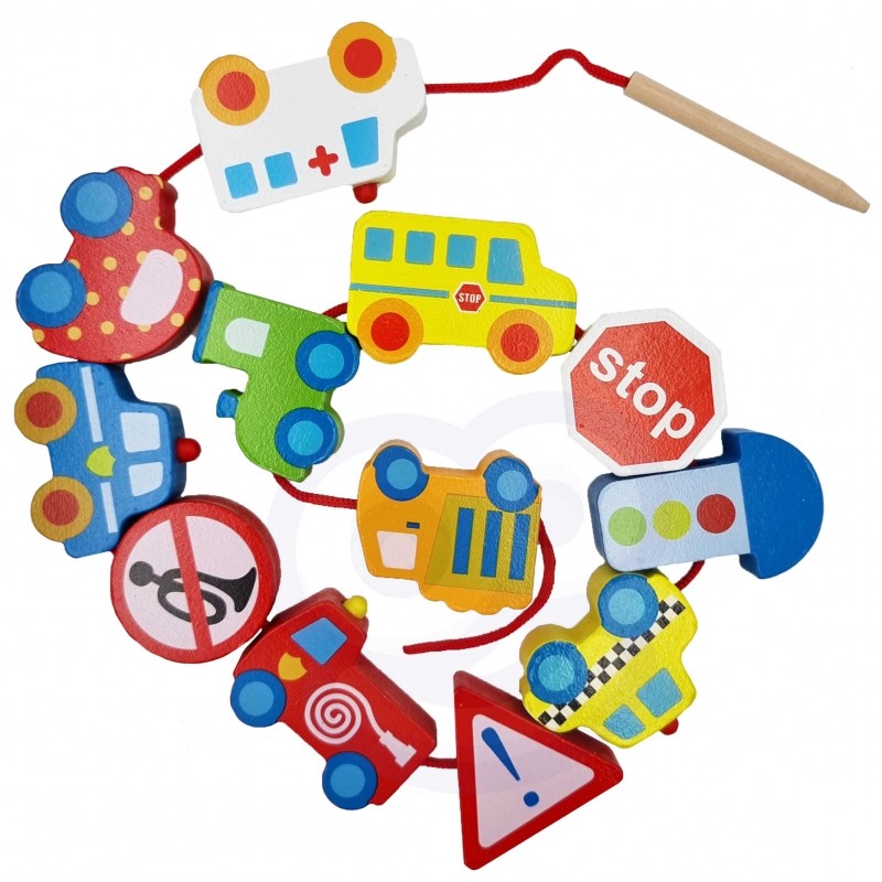 Holz-Fädelspiel Fahrzeuge – Montessori Motorikspielzeug ab 2 Jahren – Produktbild 2