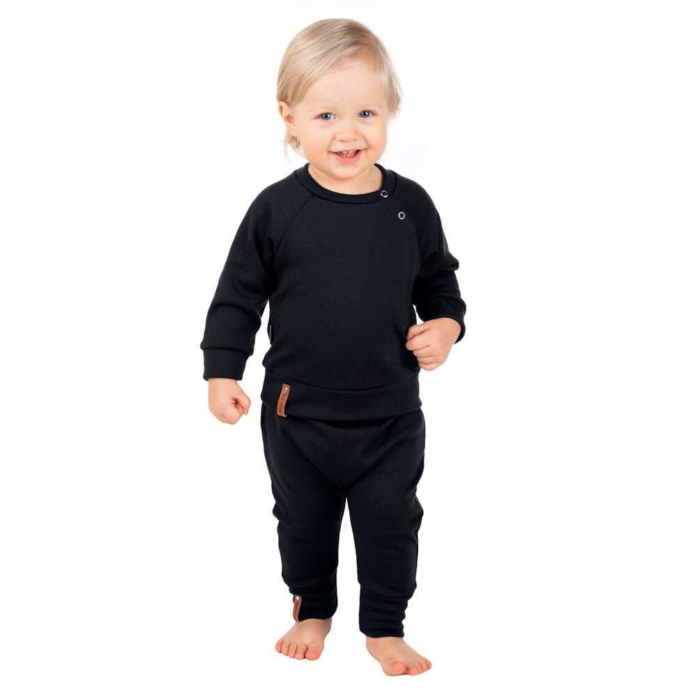 Children’s Merino Wool Top and Trousers Set – Black