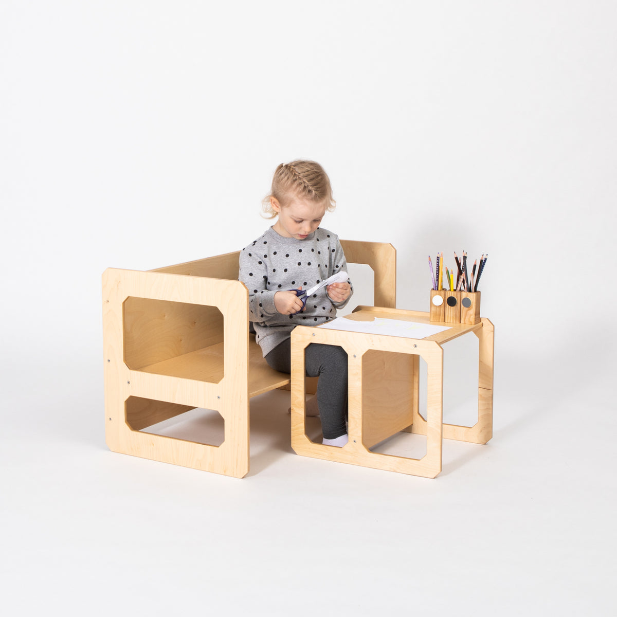 Montessori Entwöhnungstisch mit Stuhl – Holz-Kindersitzgruppe für Essen & Spielen – Produktbild 3