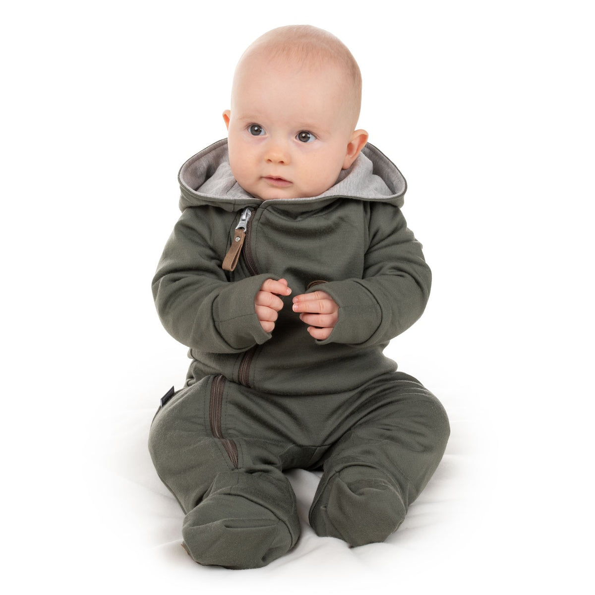Cotton-Lined Merino Wool Baby Overall – Khaki