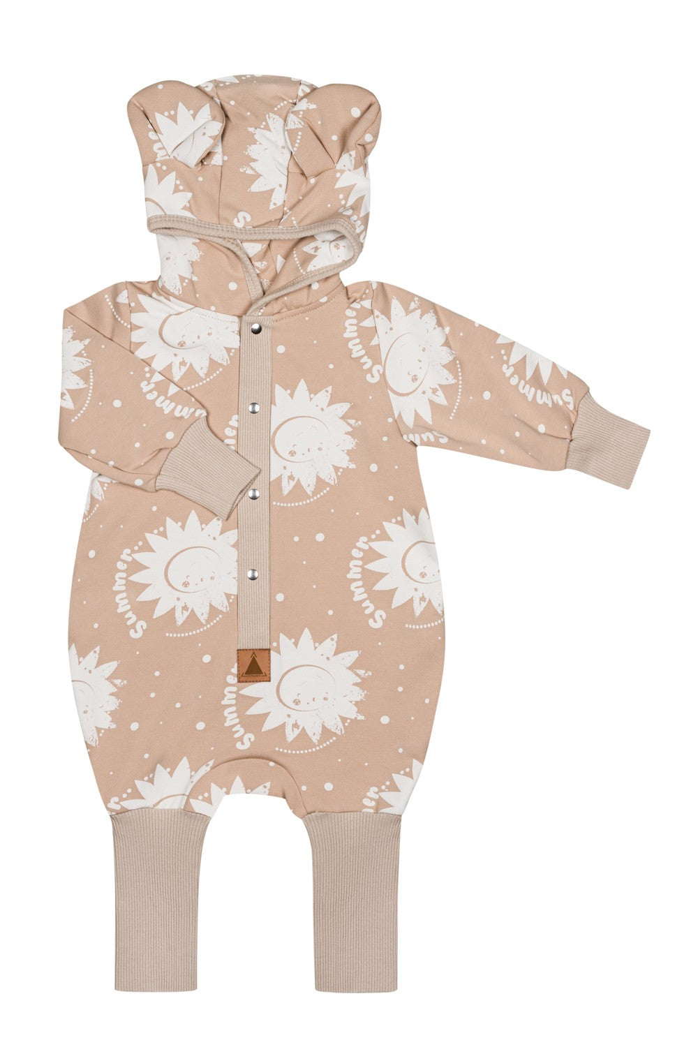 Jumpsuit mit Ohren für Babys und Kinder – Beige mit Sonnen – Produktbild 1