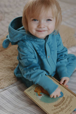 Jumpsuit mit Ohren für Babys & Kinder – blaue Sonnen Overall mit Kapuze und Ohren