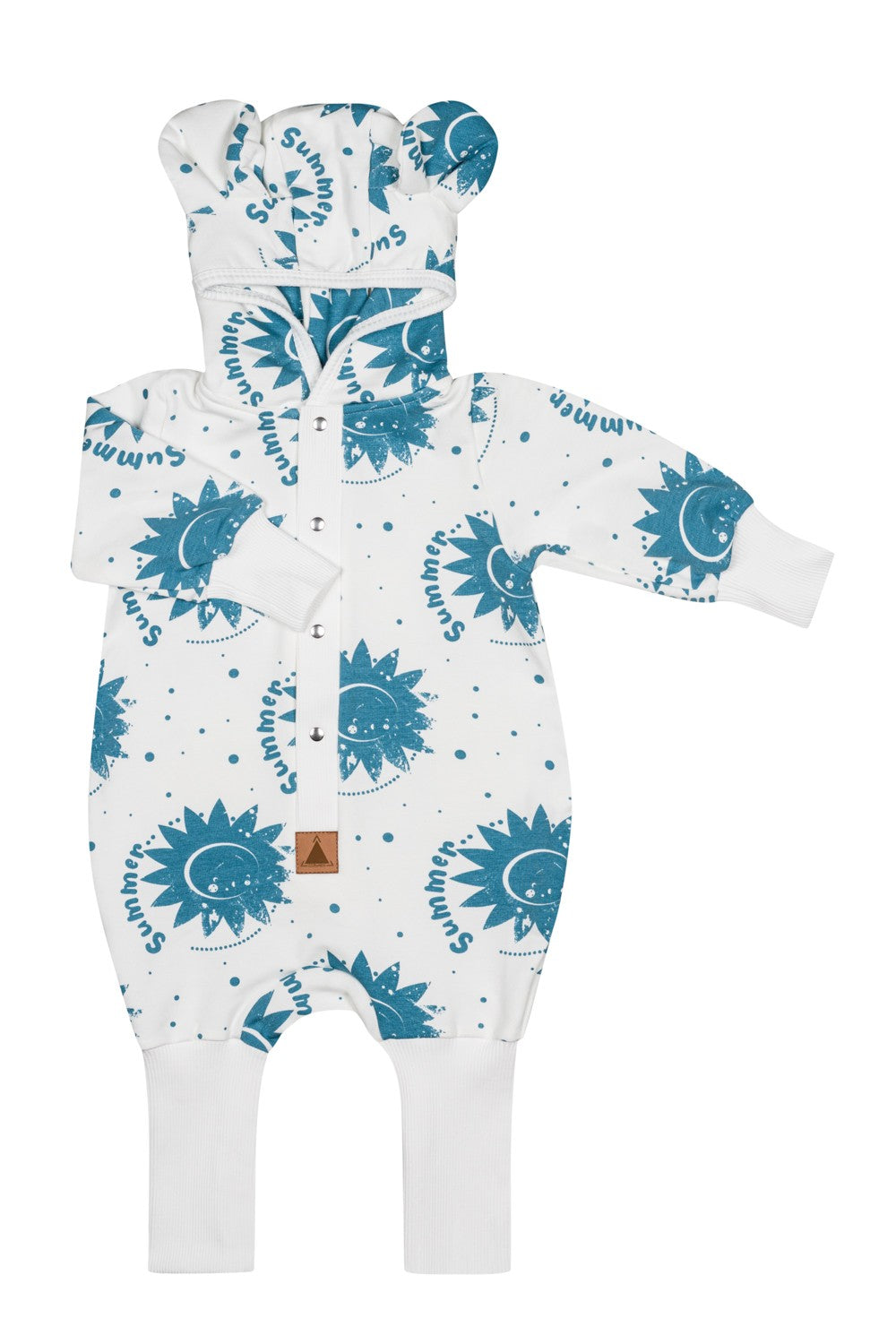 Jumpsuit mit Ohren für Babys & Kinder – Ecru mit Sonnen Overall mit Kapuze und Ohren